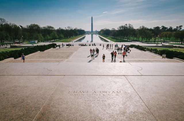 The National Mall from the steps of the Lincoln Memorial, right in front of the "I Have A Dream" engraving.