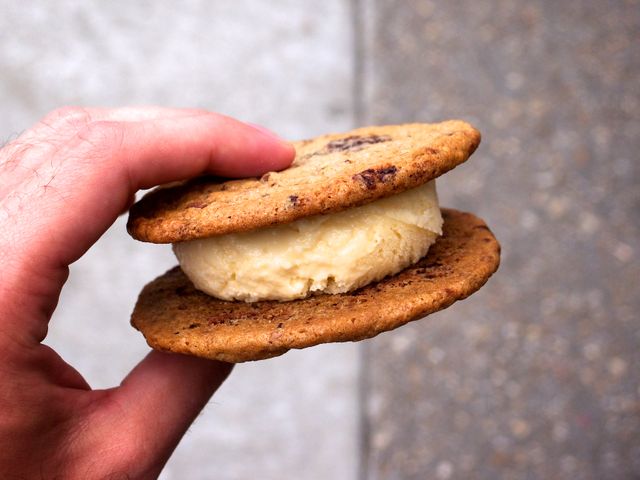 Chocolate chip & vanilla ice cream sandwich from Sugar Magnolia in Cleveland Park.