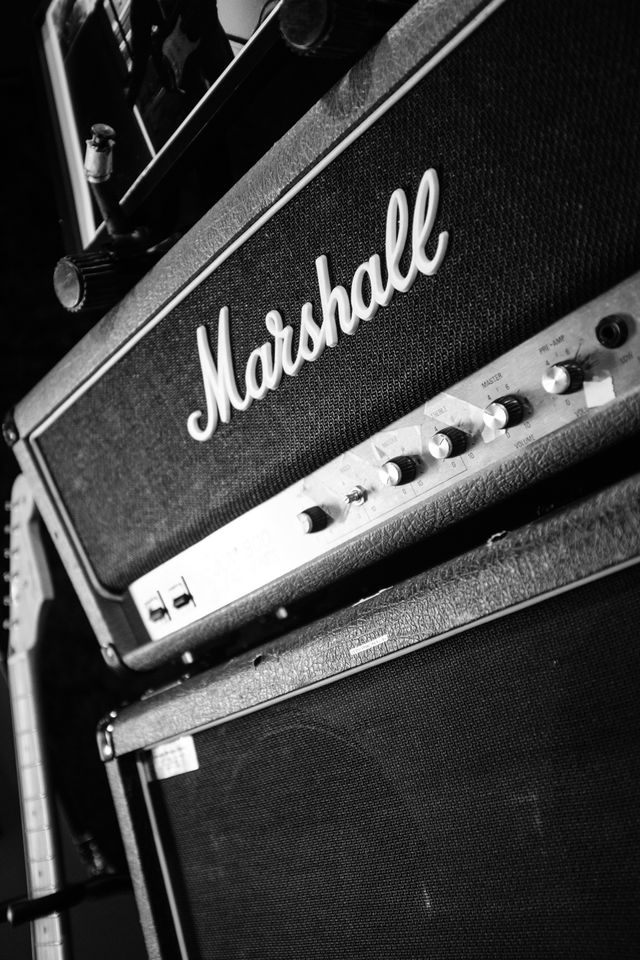 Close-up of a Marshall amp at London Bridge Studio in Shoreline, Washington.