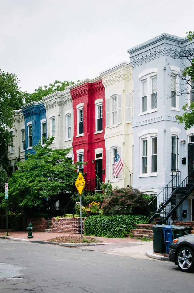 Colorful row houses in Capitol Hill, Washington, DC.