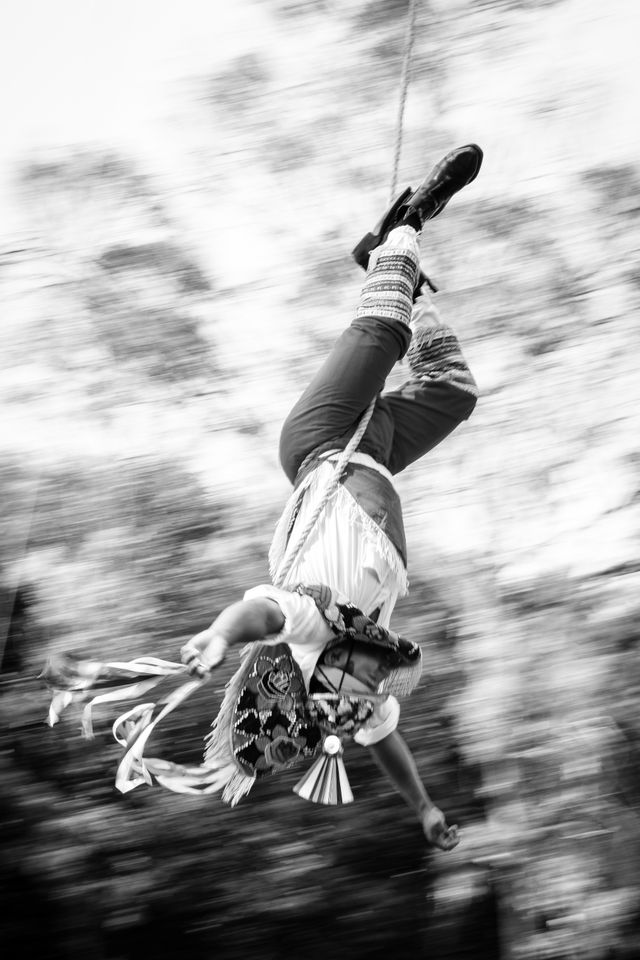 One of the Flying Men of Papantla, performing their dance.