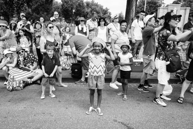 Americans watching the Independence Day parade in Washington, DC.