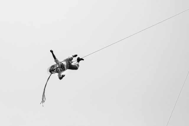 One of the Flying Men of Papantla, performing their dance.