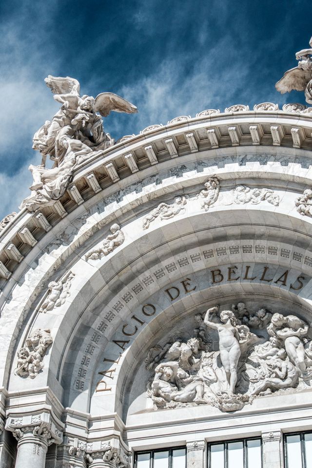 Detail of the arch of the Palacio de Bellas Artes in Mexico City.