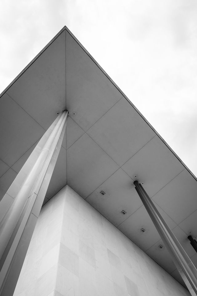 The columns and roof of the Kennedy Center in Washington, DC.