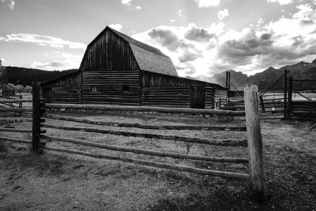 The John Moulton barn at Mormon Row, at sunset.