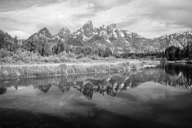 The Tetons, seen from Schwabacher Landing at Grand Teton National Park.