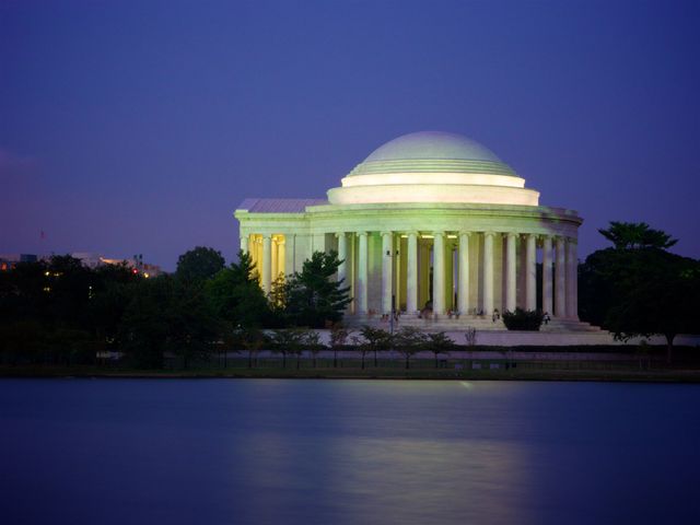 The Jefferson Memorial at dusk.