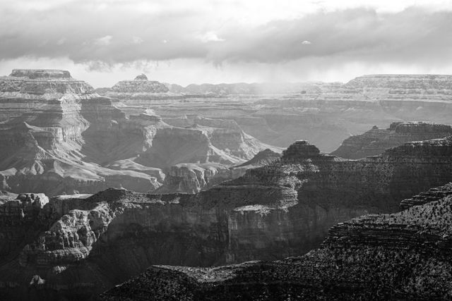 A storm over the North Rim of the Grand Canyon, seen from Powell Point on the South Rim.