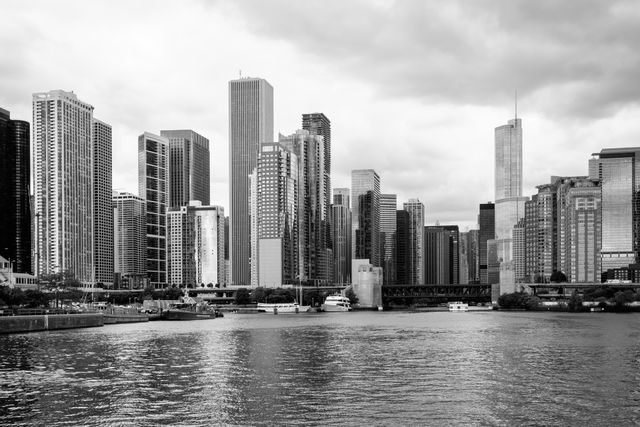 The Chicago skyline as seen from the Chicago Harbor Lock.