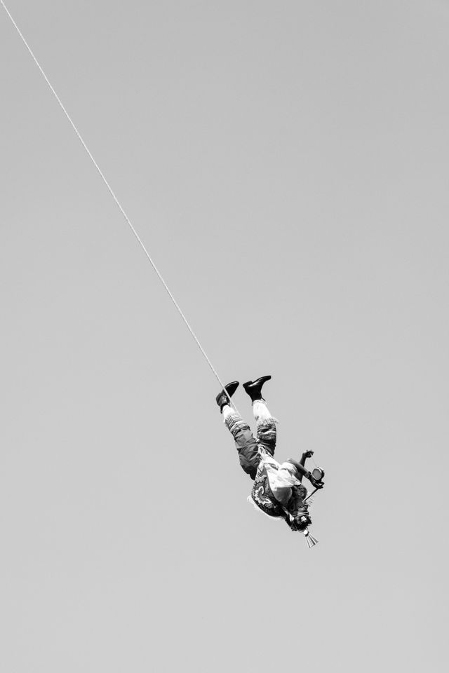 One of the Flying Men of Papantla, performing their dance.