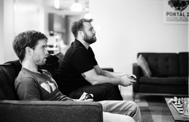 Cory and Jake playing video games.