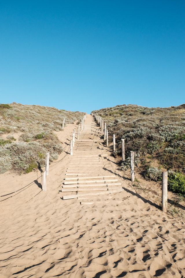 Stairs over a dune at Baker Beach, San Francisco.