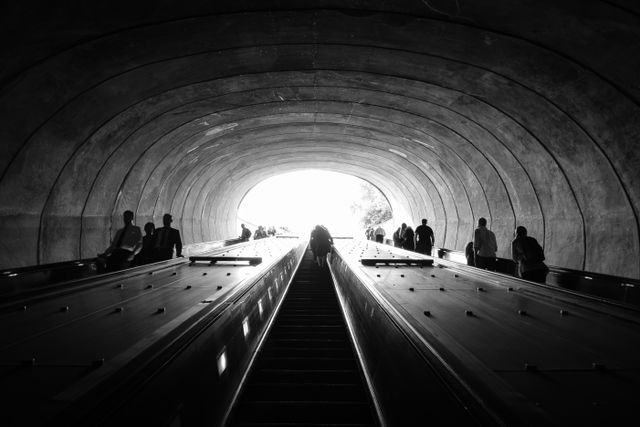 The view up the escalator exiting the Q street exit of Dupont Circle Metro Station.