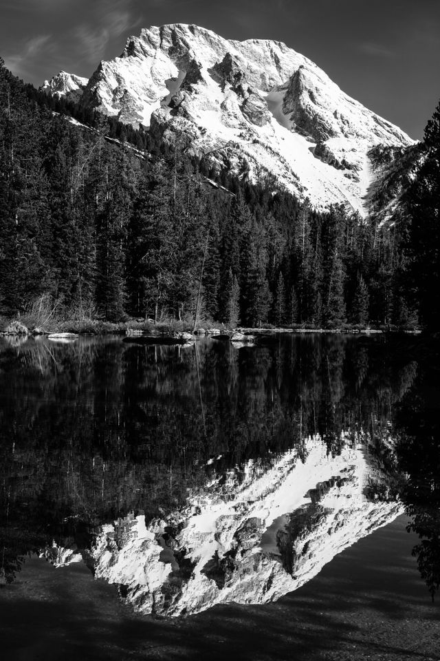 Mount Moran, reflected on the surface of String Lake.