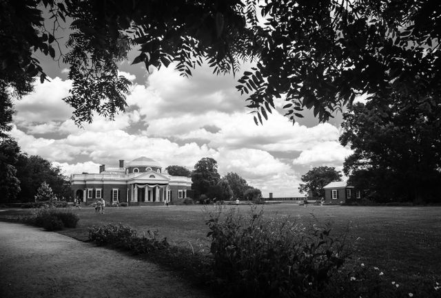 Thomas Jefferson's Monticello, in Virginia, framed by trees.