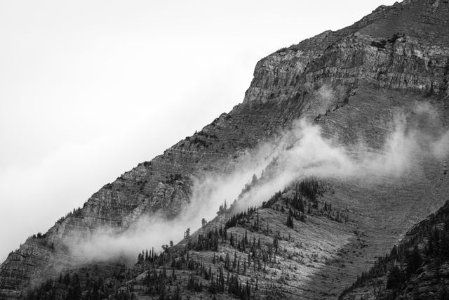 Clounds clinging to the sides of Bearhat Mountain.