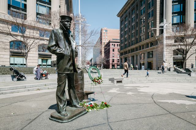 Statue of The Lone Sailor at the United States Navy Memorial in Washington, DC.