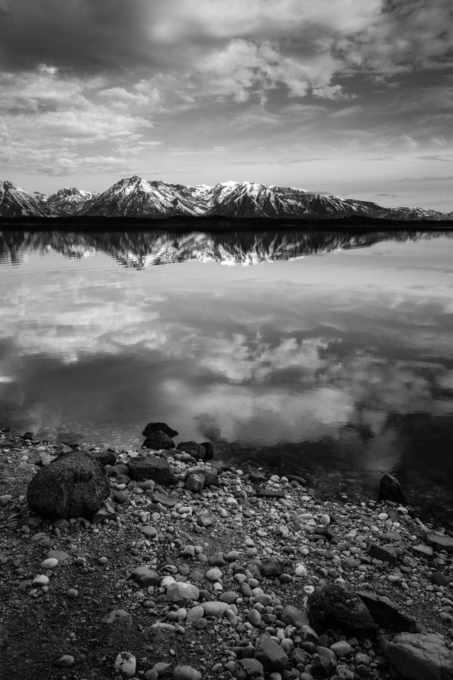 The Teton Range, reflected off the surface of Jackson Lake.