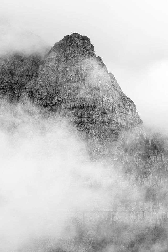 The summit of Mount Oberlin, shrouded in clouds.