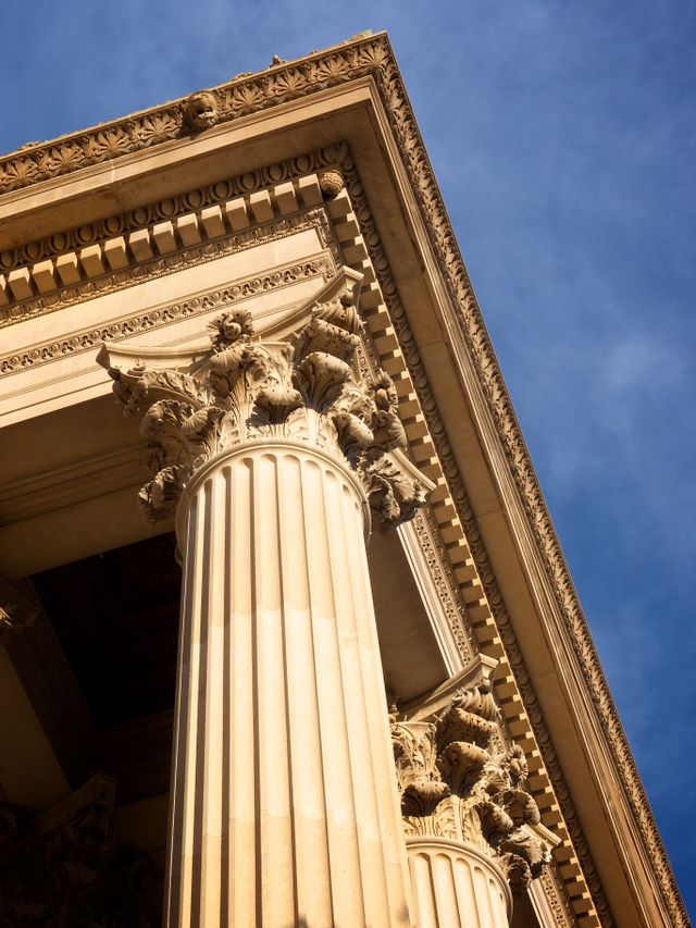 Detail of the columns of the National Archives building, Washington, DC.