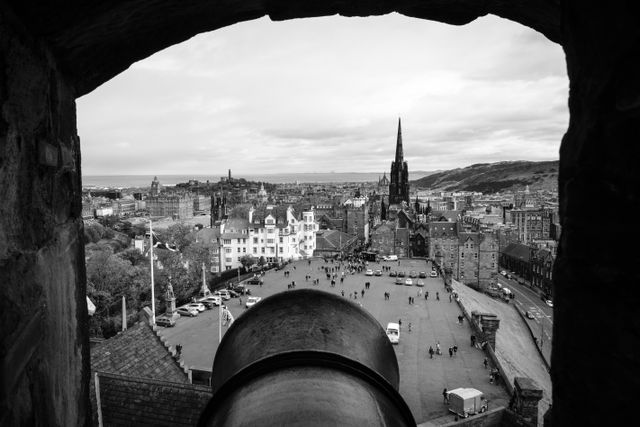 An artillery piece overlooking the Edinburgh Castle esplanade.