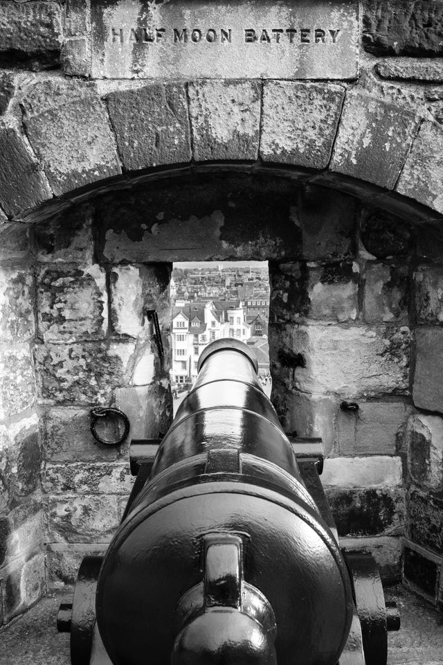 An artillery piece at Edinburgh Castle's Half Moon Battery.