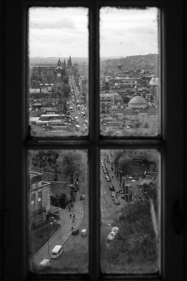 View of Princes Street in Edinburgh, from a window in the Nelson Monument.