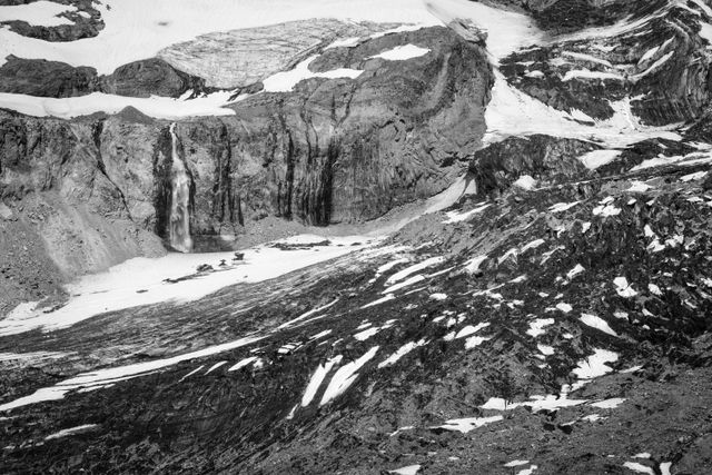 Glaciers and a waterfall on Wilson Gully in Mount Rainier National Park.