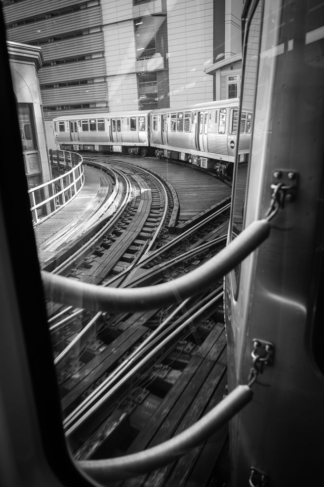 View out of the window of an El train.