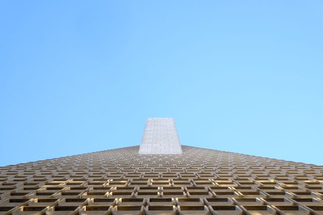 Looking up at the Transamerica Pyramid in San Francisco.