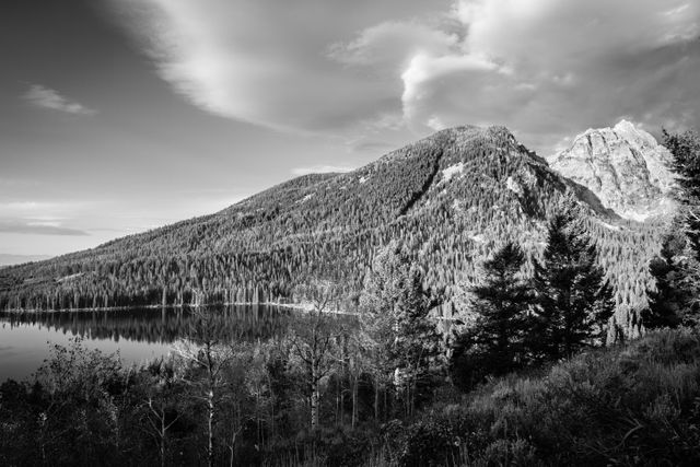 Taggart Lake, seen from the Bradley Lake trail. In the background, Mount Wister.