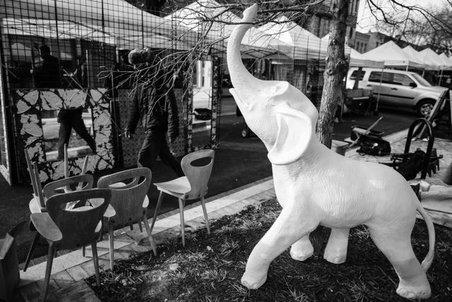 An elephant sculpture at the Eastern Market Flea Market in Washington, DC.