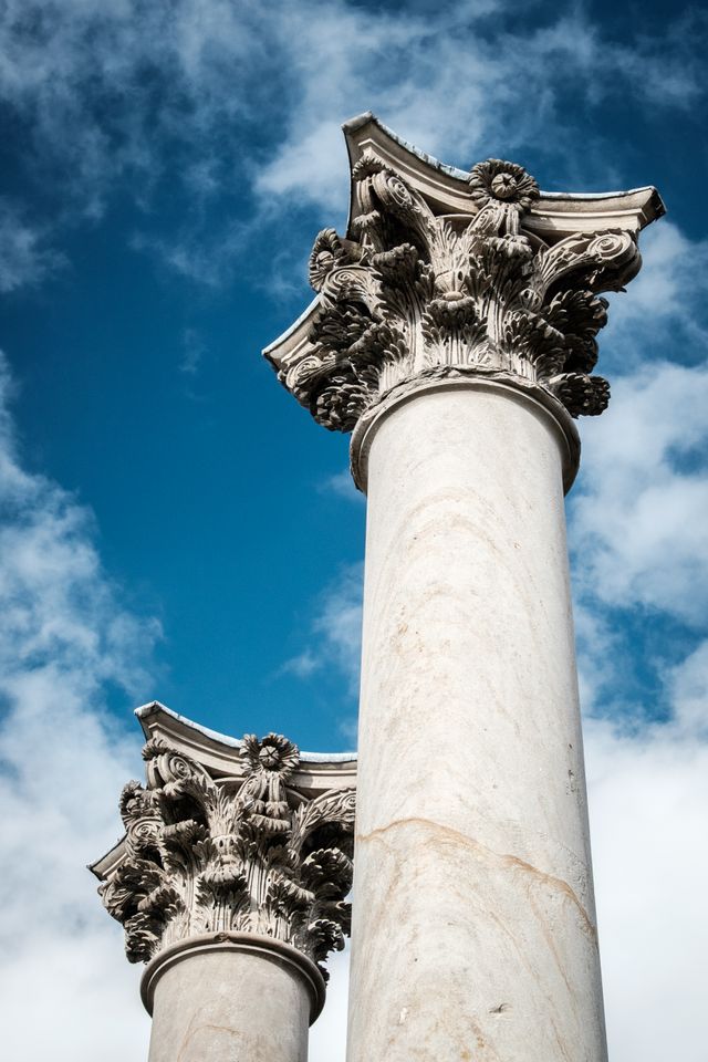 Two of the National Capitol Columns at the United States National Arboretum in Washington, DC.