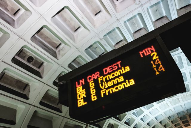 The Metro arrivals board at Potomac Avenue Metro Station.