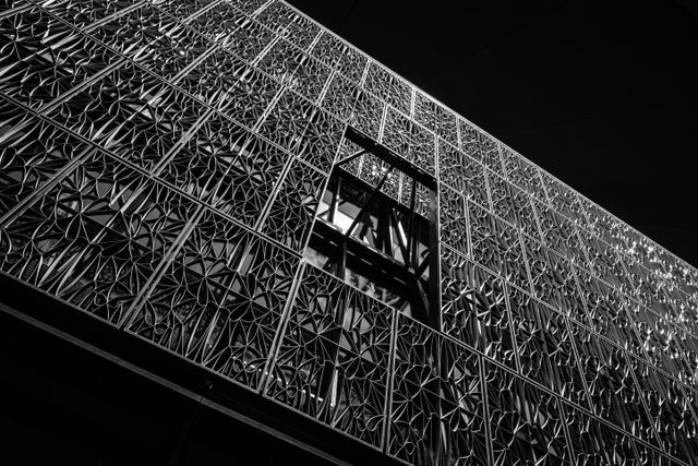 Detail of the facade of the National Museum of African American History and Culture.