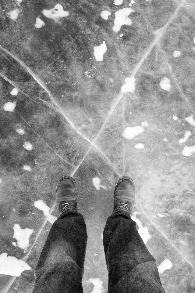 My feet on the ice of the frozen Capitol Reflecting Pool.