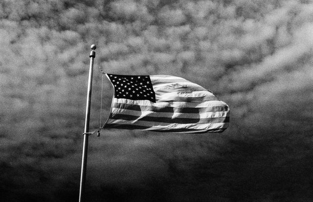 A flag over the Walkway Over the Hudson in Poughkeepsie, NY.