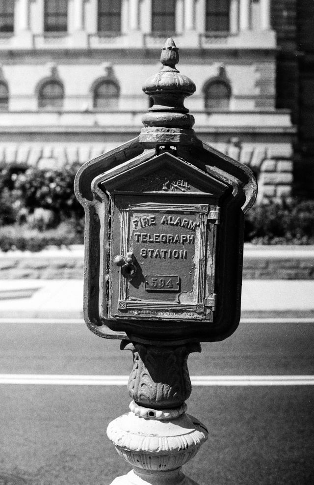 An old fire alarm and telegraph station behind the Library of Congress in Washington, DC.