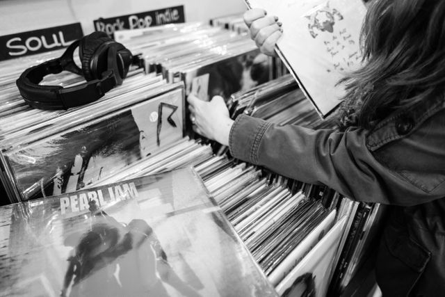 Kate looking through records at Songbyrd, in Adams Morgan.