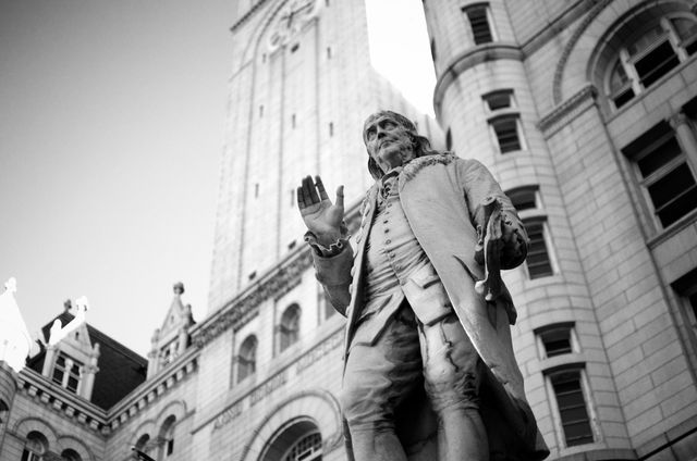 Statue of Ben Franklin at the Old Post Office Building.