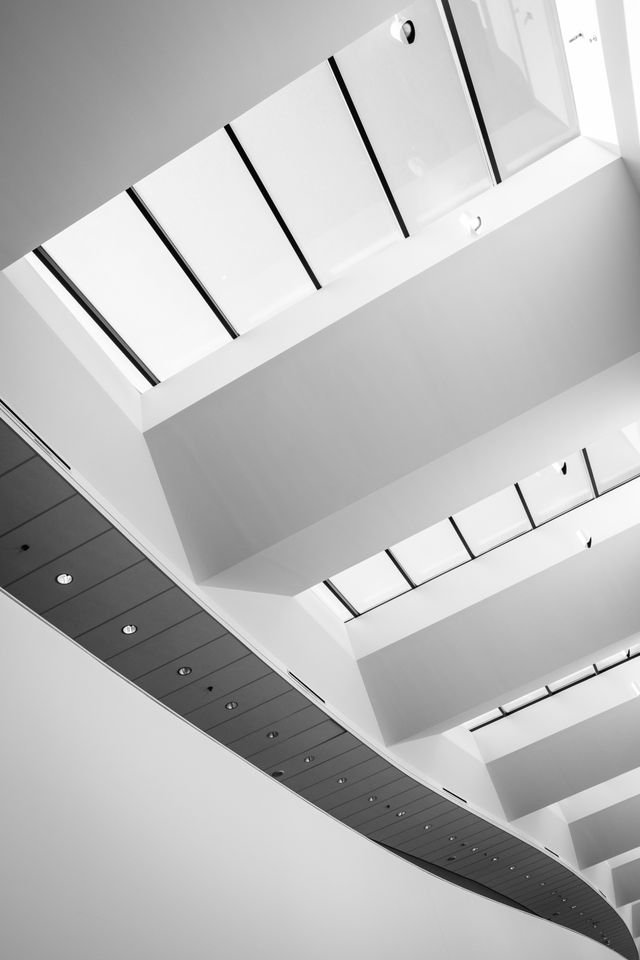 Skylights on the roof of the Katzen Arts Center at American University.